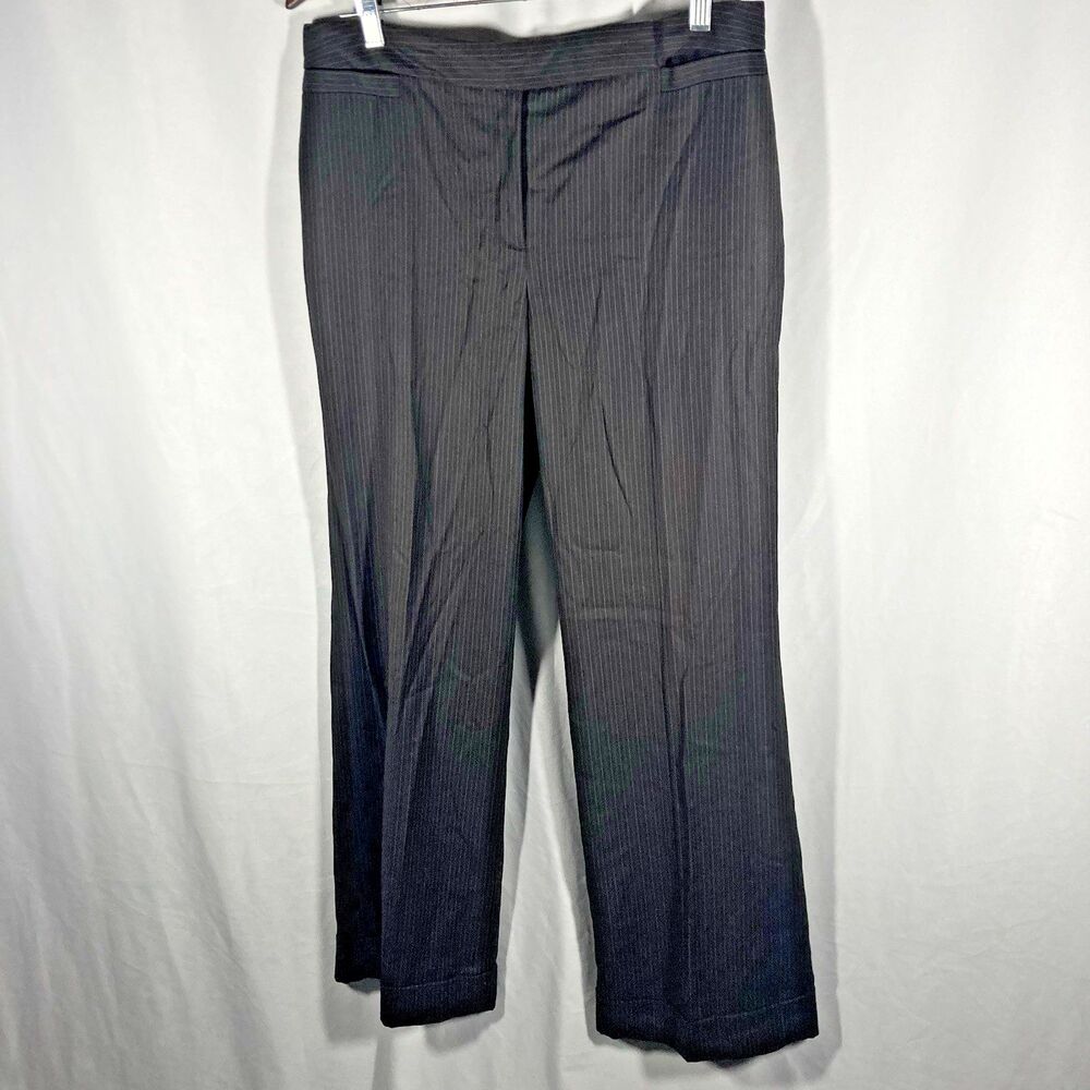 ANN TAYLOR black pinstripe flat front straight leg dress pants 10